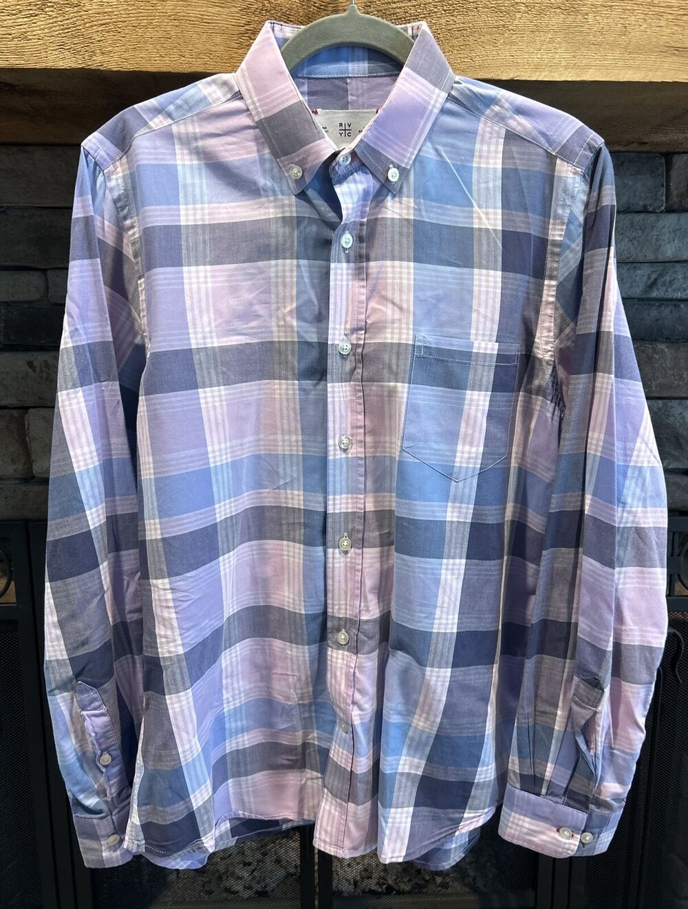 mens RVYC plaid NO BOAT NO PROBLEM long sleeve button up shirt sz L *C3
